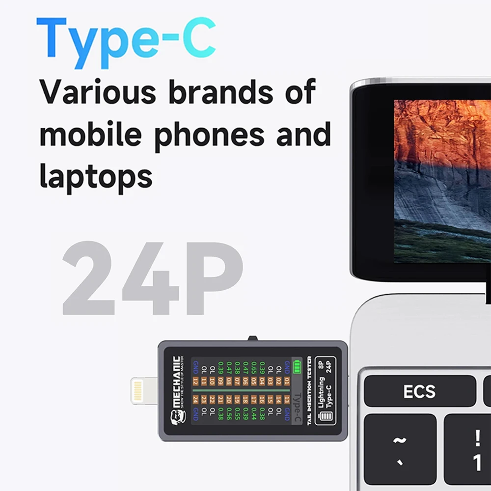 MECHANIC T-824 Disassembly-free Mobile Phone Tail Plug Digital Display Detector for Mobile Phone Current and Power Tester Tools