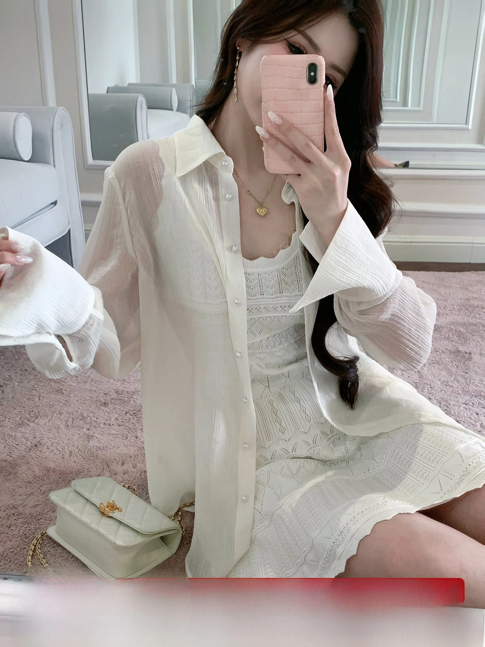 

Lightweight Loose Women's Long Sleeve Shirt Summer Sun Protection Fashion French Style Casual Loose Fit White Shirt Top