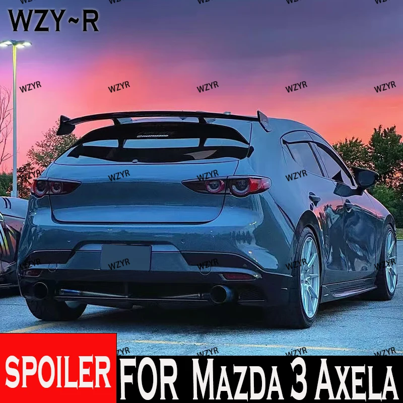 

For Mazda 3 Axela Hatchback 2020-2023 Car Styling ABS Carbon Look Rear Roof Spoiler Wing Tail Trunk Lid Cover Auto Decoration