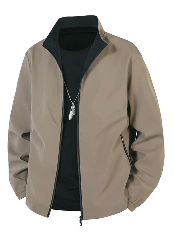 

Casual Stand Collar Men's Jaet Pure Color Versatile Topwear Lightweight Luxury Autumn Winter Middle Youth Dad Outerwear