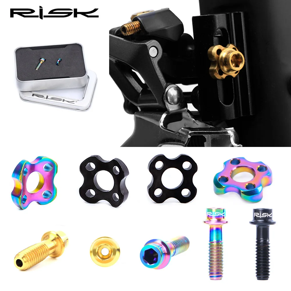 Risk Titanium Alloy Road Bike Front Derailleur Fixed Screw Washer Kit M5*16 Hollow-out Design Ultralight Bolt With Curved Gasket