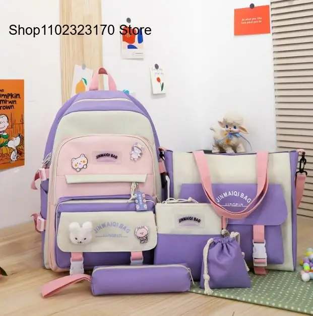 Cute Backpack Five Piece Set Backpack Sweet Make-Up Class Campus Backpack for Women