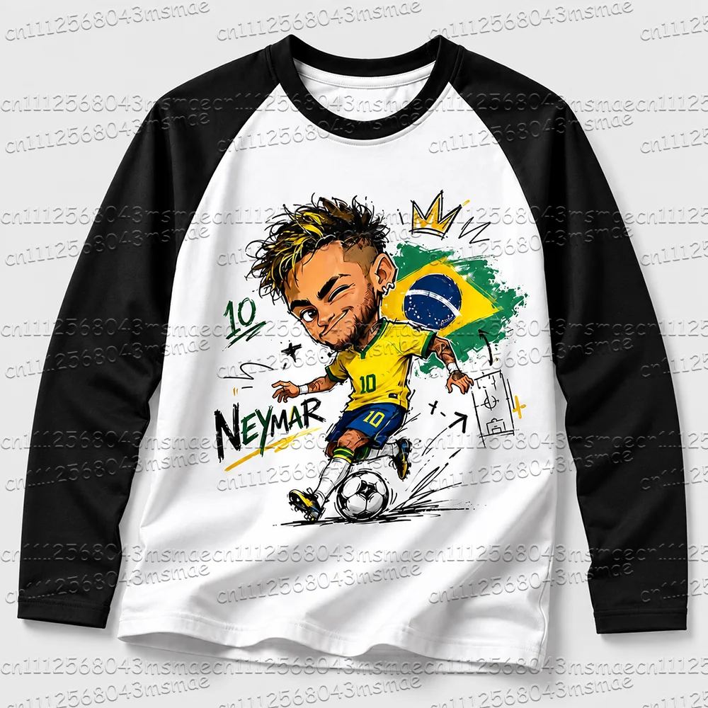 2026 New Children's Adult Cartoon Football Player Printed Long Sleeve T-shirt Top Football Star Short Sleeve Fan Top