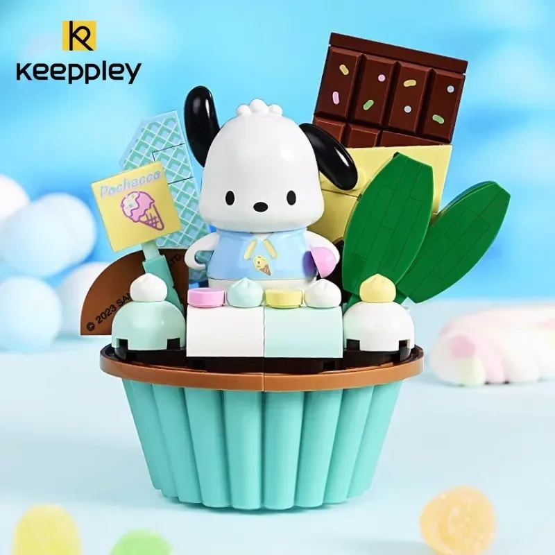 Keeppley Sanrio Pochacco Series Building Blocks Cartoon Street Scene Cute Cake Model Ornaments Educational Toys Birthday Gift