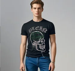 Diamond Plein ali brand Summer men's Tops male Cartoon brand Casual Fashion Rhinestones T-shirt