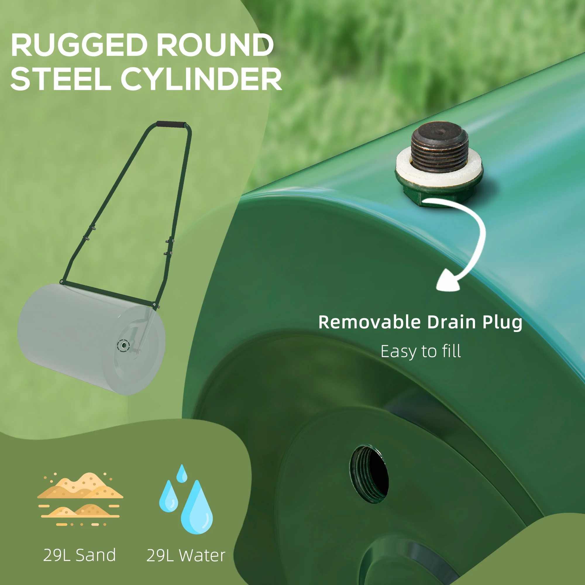 Outdoor 63 L Garden Lawn Roller Heavy Duty Rolling Grass Roller Handle