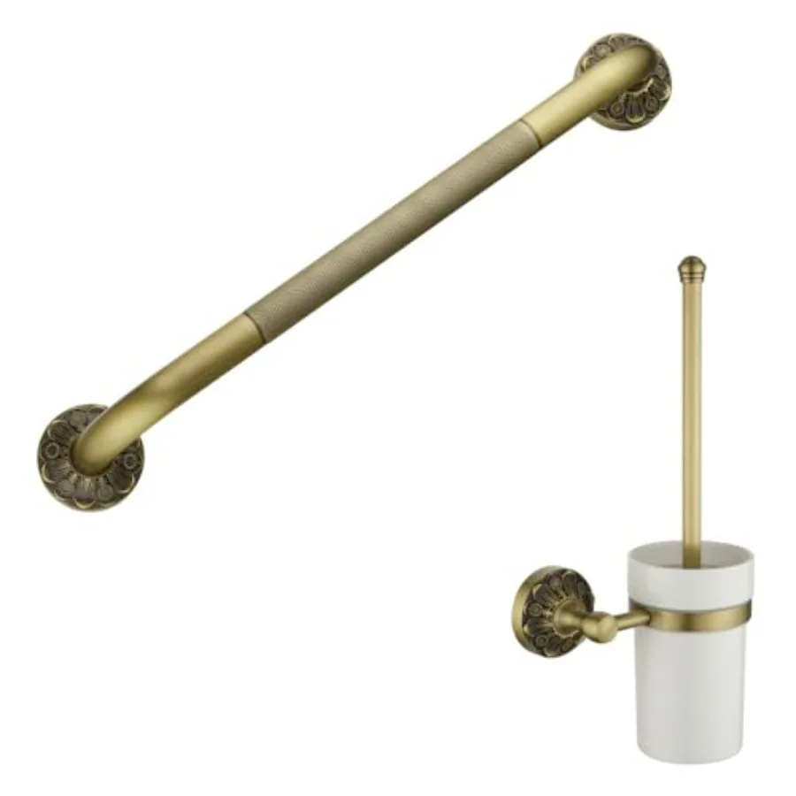 

Bathroom Grab Bar + Toilet Brush Holder Brass Bathroom Accessories Set