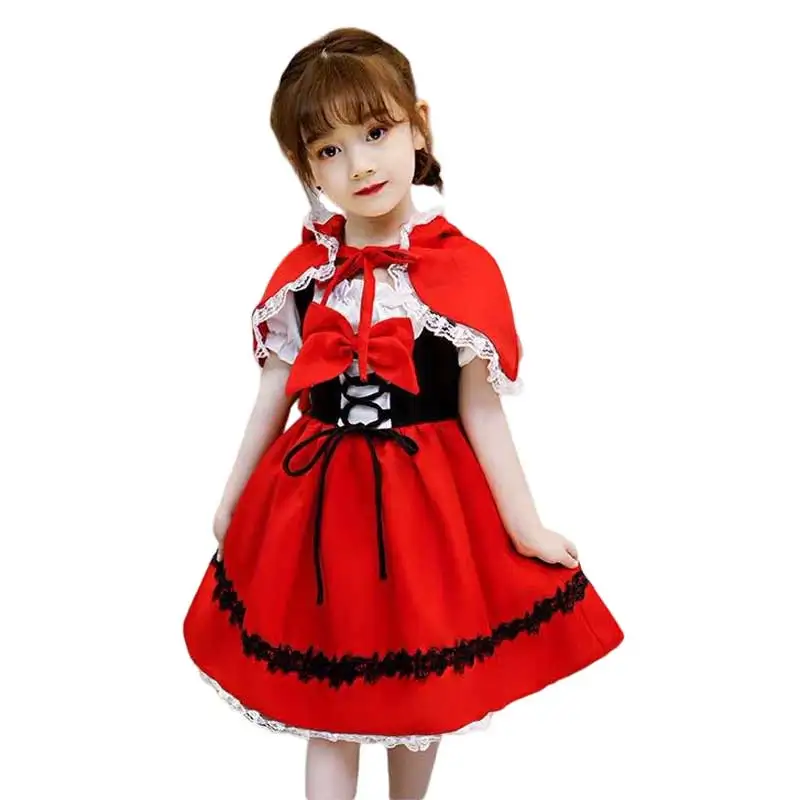 Halloween Little Red Riding Hood For Girls Cosplay Costume  Children's Carnival Mini Dress + Cloak Stage Performance Clothing Fo