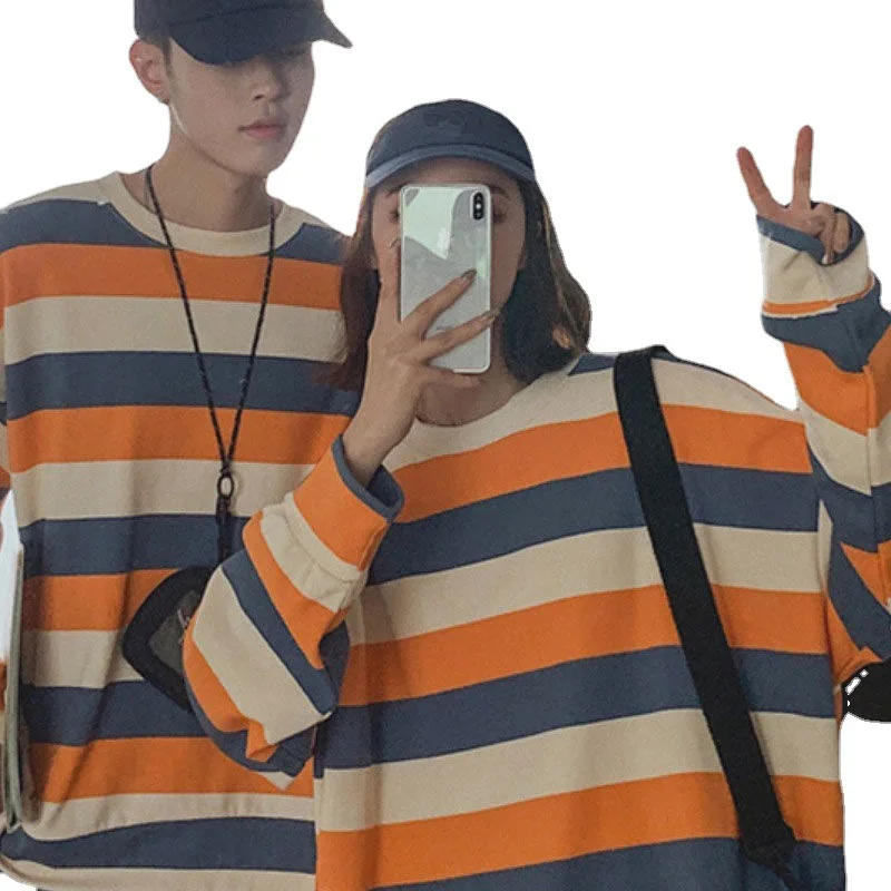 Oversized Crewneck Sweatshirt Stripes Loose Pullovers Couple Clothing Ins Women Clothing  Vintage Sweatshirt Long Sleeve Top