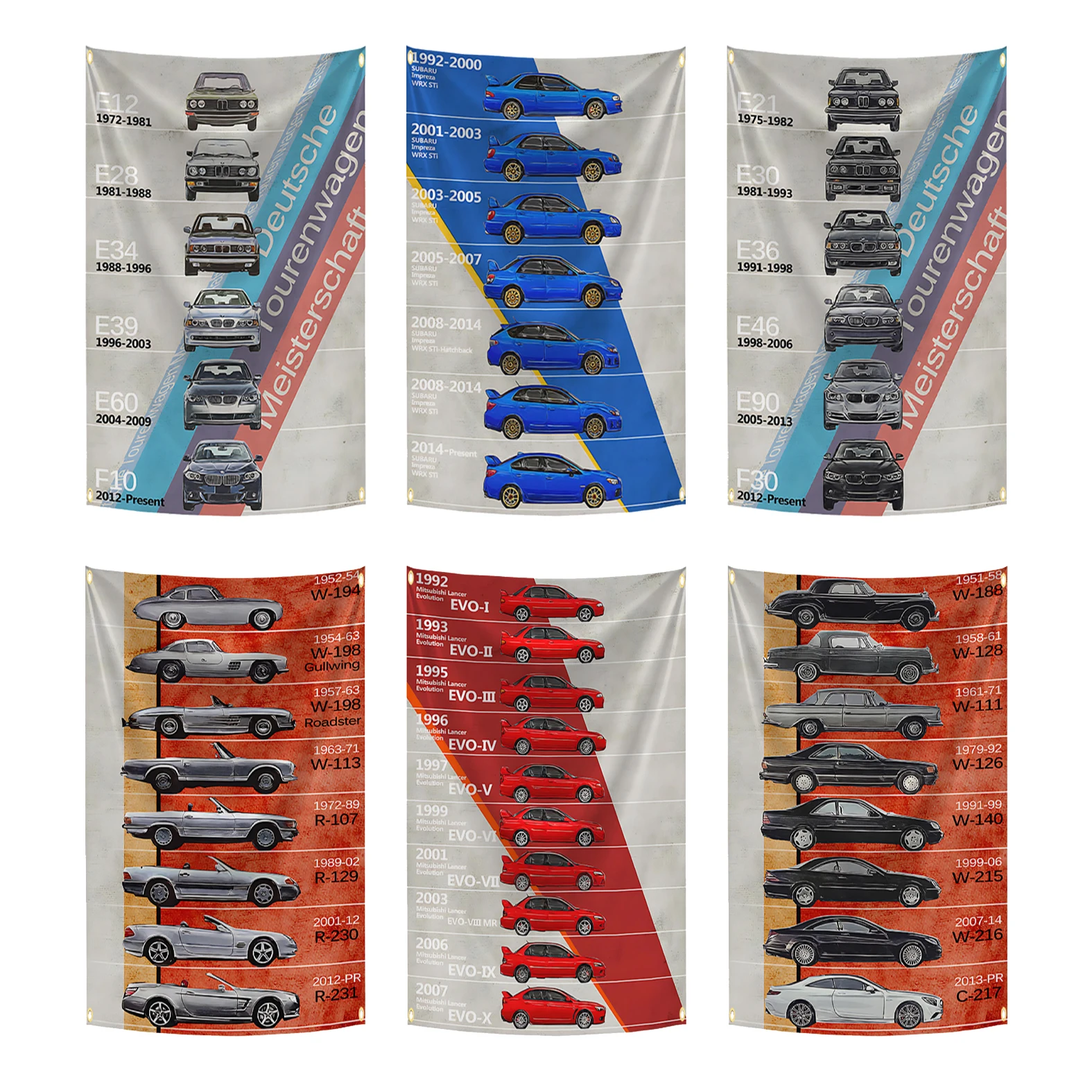 90x150cm Automotive Evolution History Flag Banner Tapestry Polyester Printed Flag Garage or Outdoor For Decoration