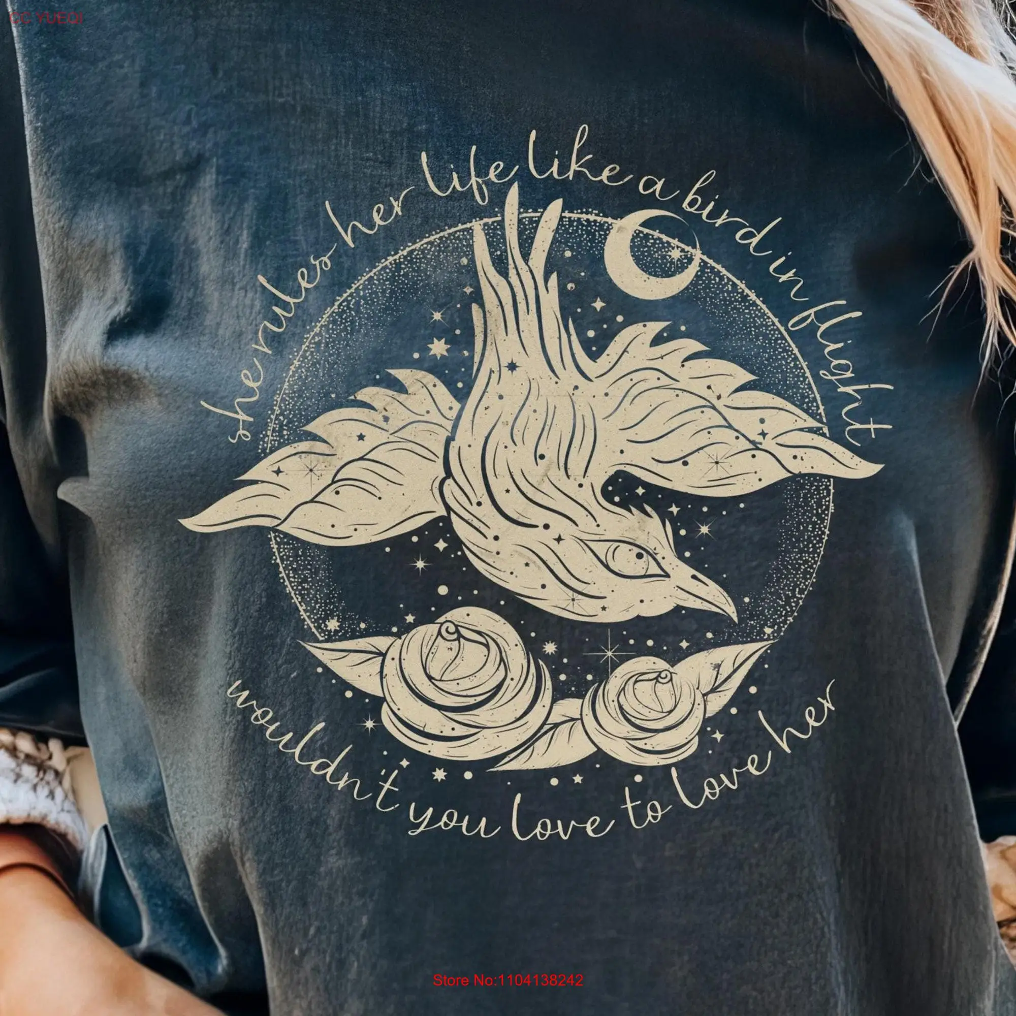 Stevie Nicks Bird In Flight Rhiannon Inspired Distressed Look T Shirt long or short sleeves