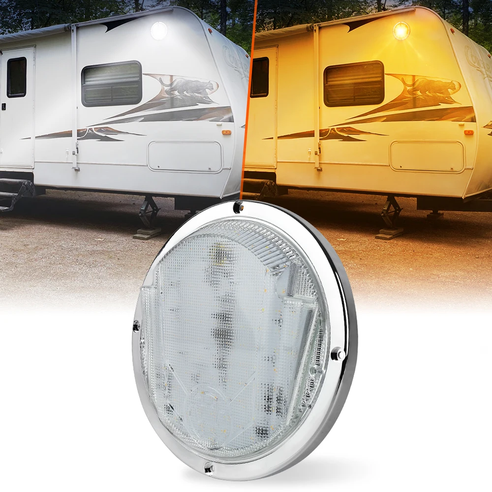 MOVOTOR Car Accessories 8.5 Inch Round LED RV Porch Light Amber White RV Exterior Lights For RV Campers Trailers 1PCS