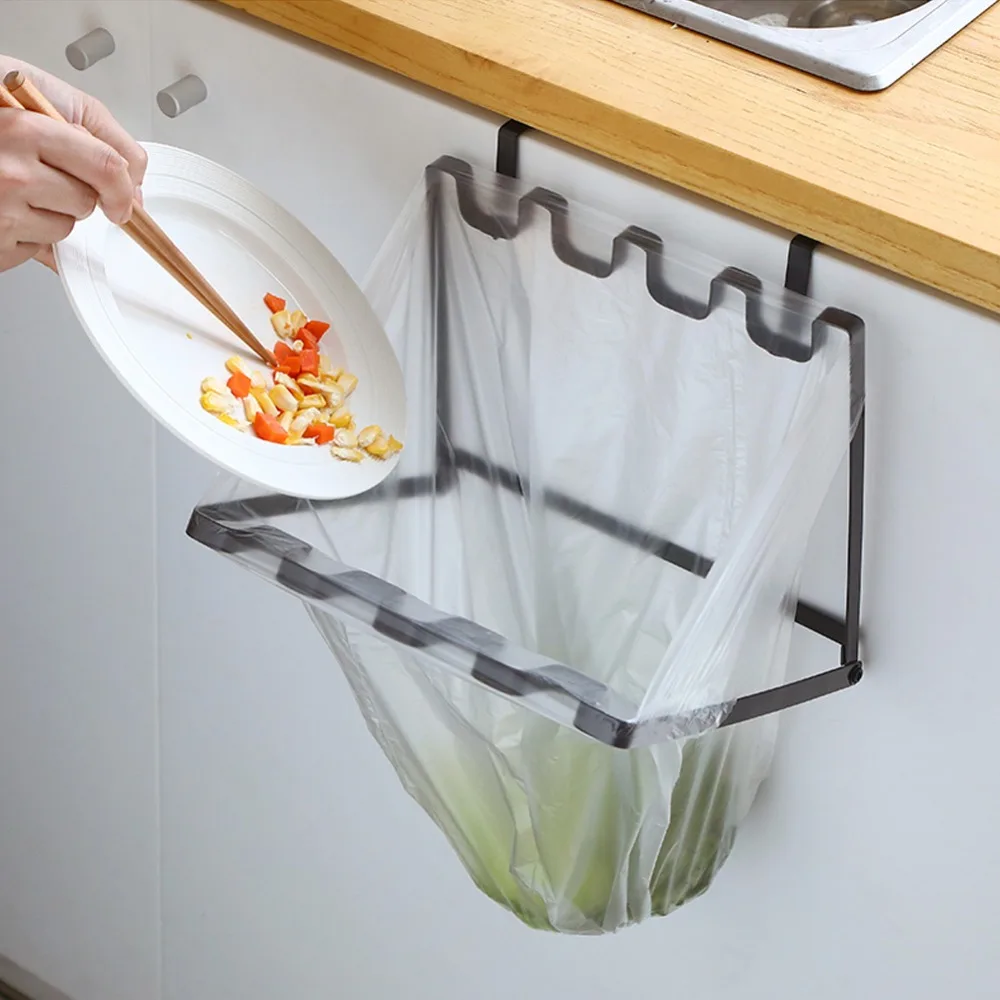 Foldable Trash Bag Holder Hanging Type Space-Saving Waste Bag Rack Over Cabinet Door Easy to Install Garbage Bag Hanging Rack