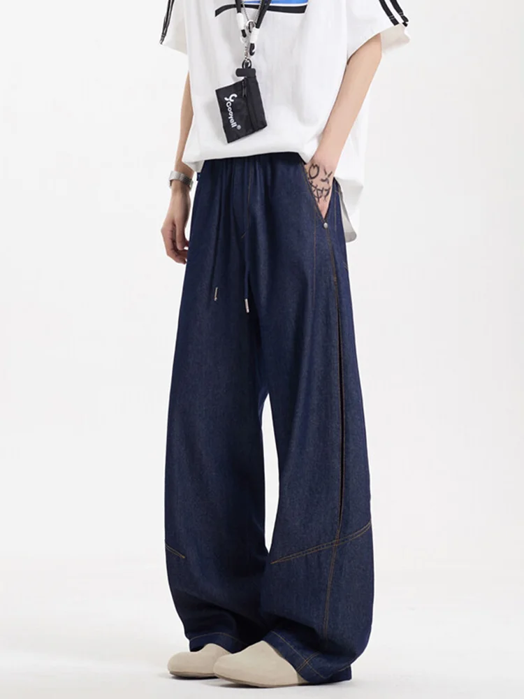 

Мужские летние тонкие джинсы Laisel из ледяного шелка, прямые широкие брюки с высокой талией, износостойкие, прямого кроя