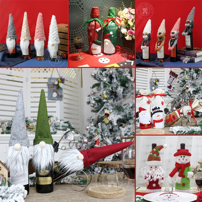 

Christmas Decorations for Home Santa Claus Wine Bottle Cover Snowman Stocking Gift Holders Xmas Navidad Decor New Year 2022
