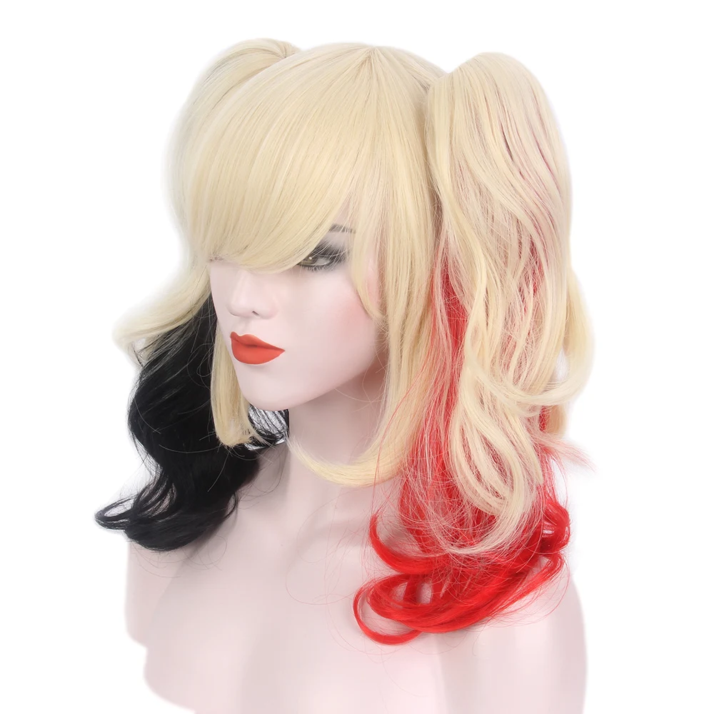 Curly Blonde Ponytails Gothic Lolita Cosplay Wig With Red Black Ends