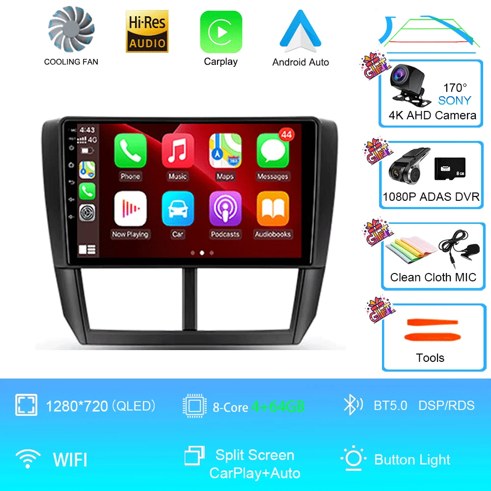 Auto radio Android 16 Carplay voor Subaru Forester 3 SH 2007-2013 voor Impreza GH GE 2 Din multimediaspeler 2 din head unit