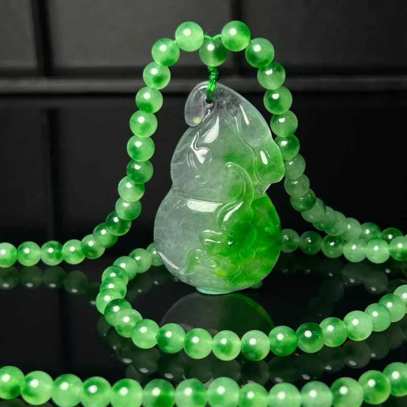 

Certified Natural High Ice Green Jade Jadeite carving fulu Pendant&Necklaces Fu Lu