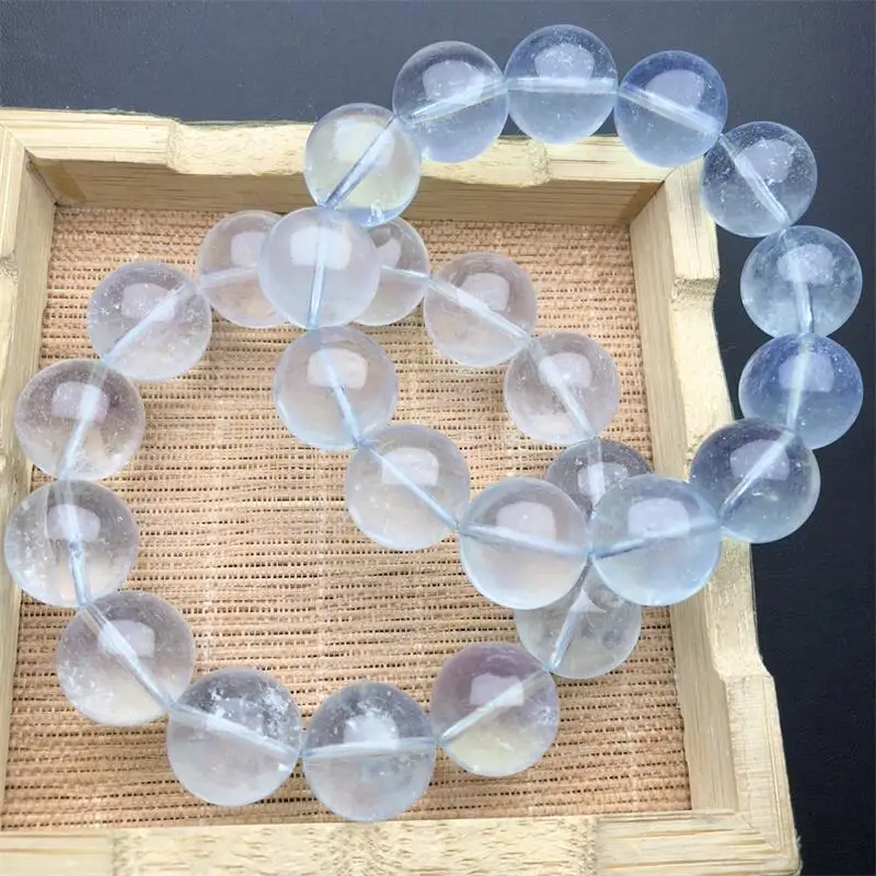 14MM Natural Clear Aquamarine Bracelet String Charms Strand Exquisite Jewelry Gift Healing Crystal Energy Gift 1pcs