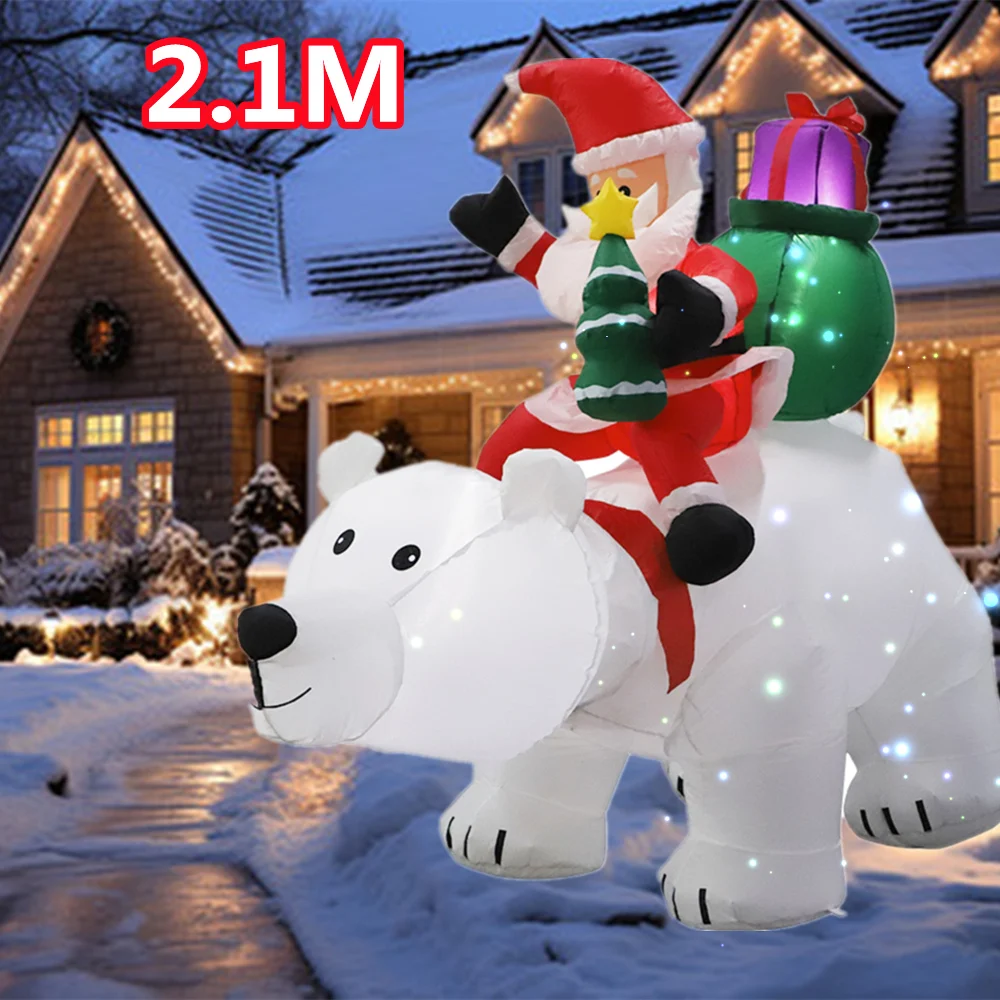 

7FT Inflatable Santa Claus Riding Shake Head Bear And 5FT Christmas Snowman With LED Light Model Outdoor Garden Xmas Decorati