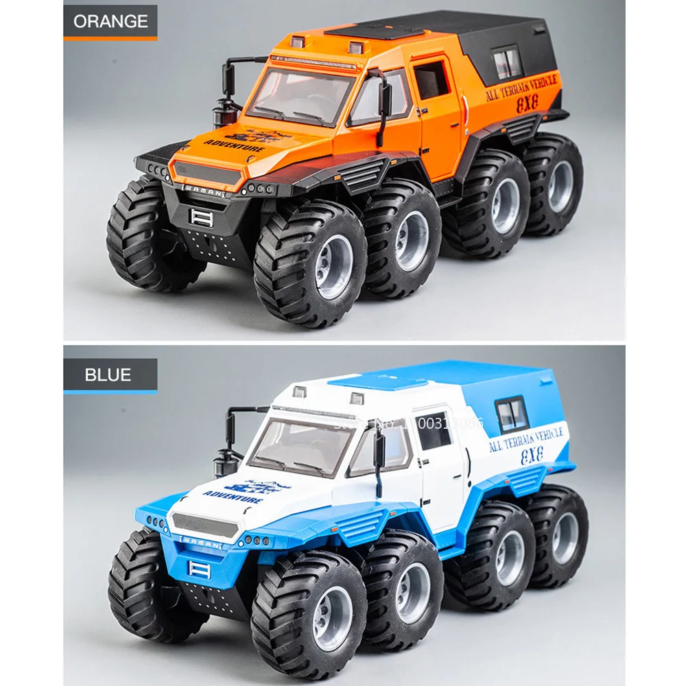 1:24 Alloy Car Model Russian Avtoros Shaman 8*8 Diecasts Off-road Vehicle with Light Sound Pull Back Function SUV for Boy Gifts