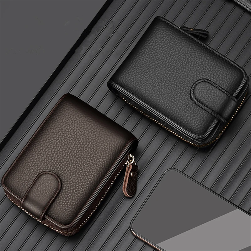 First Layer Cowhide Muti-card Solt Bag Men Short Coin Purse Business Card Case Large Capacity Bags Outdoor Storage