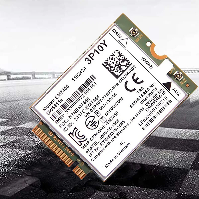 EM7455 DW5811E 4G 모듈 + 안테나 3P10Y CAT6 DELL E7270 E7470 E7370 E5570 E5470 무선 FDD/TDD Gobi6000-BCBW