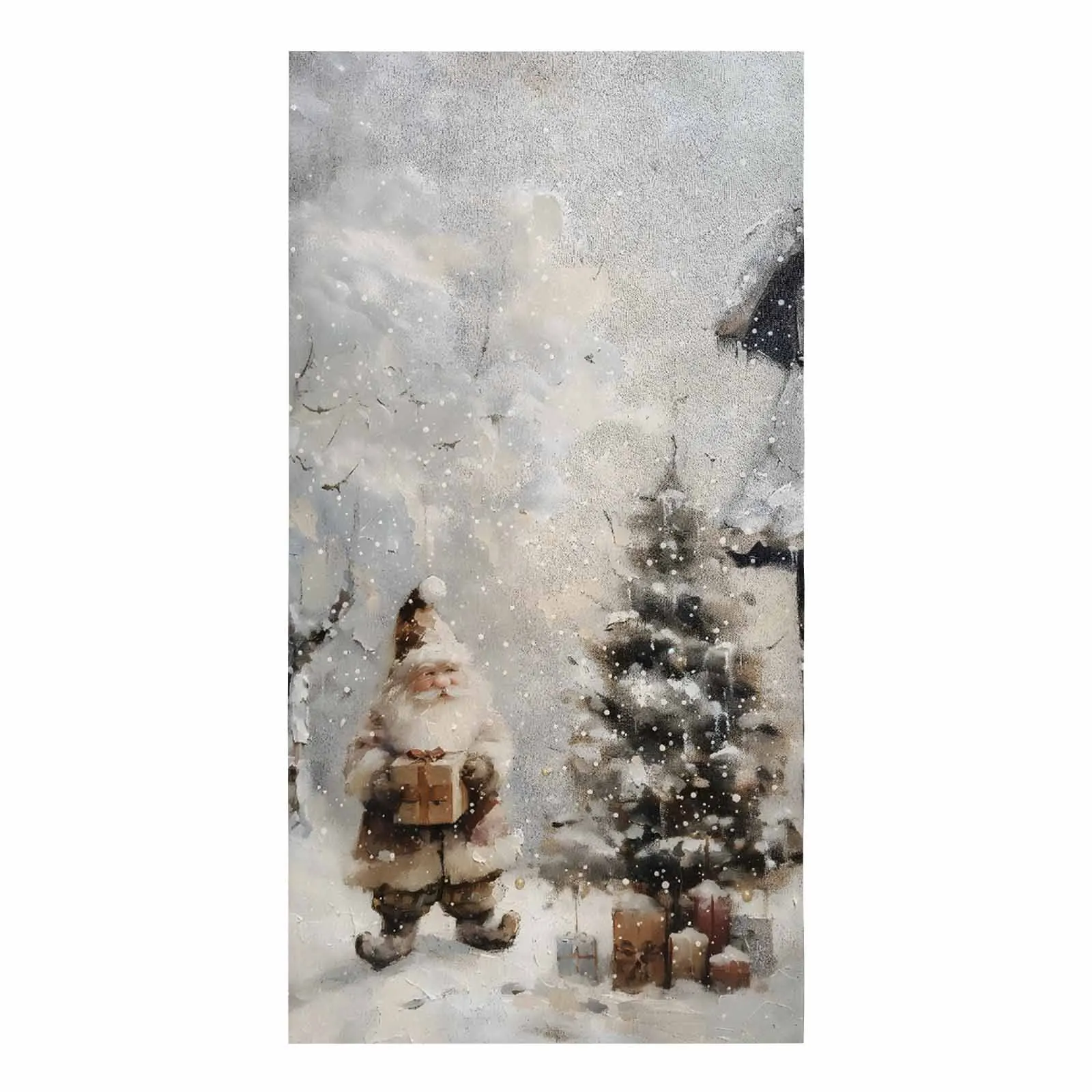 Christmas Dwarf Forest Snow Scene Oil Painting Printed Hand Towel Kitchen Dishcloth Water Absorption Household Cleaning Cloth