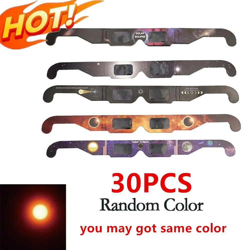 30pcs Random Paper Solar Eclipse Glasses Protect Eyes Anti-UV Viewing Glasses Safe Shades Observation Solar Glasses Great For Ki