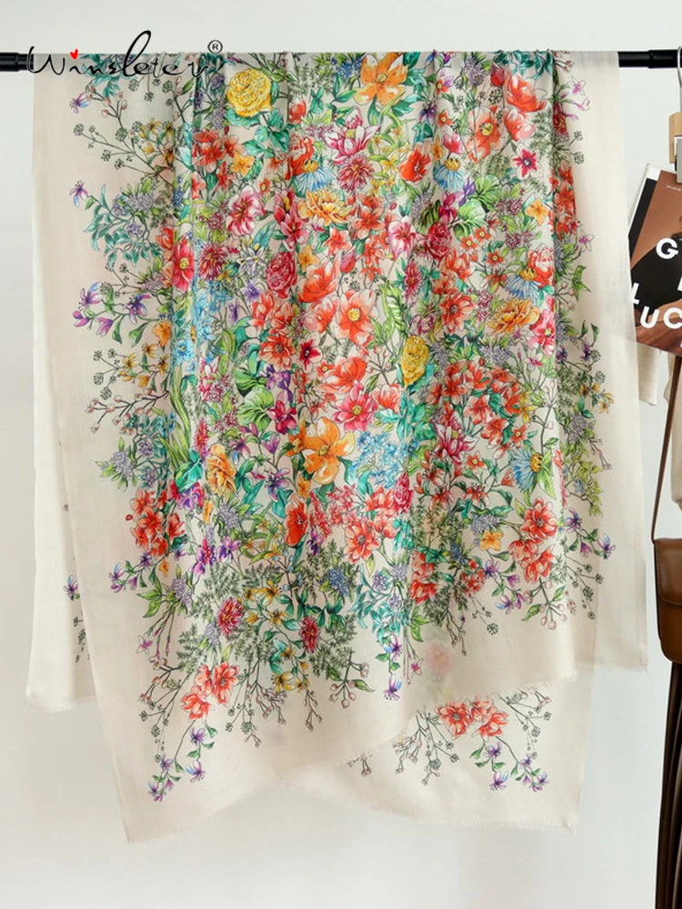 

Winsleter-Women 100%Wool Elegant Scarf, 200*100CM Floral Print, Mom Gifts Casual High-grade Shawl Scarves, 2025 Autumn A58445CC