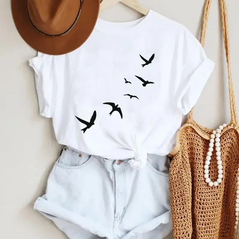 Women Cartoon Bird New Lovely Cute Trend Style Fashion Summer Lady Print Tee Graphic T Top Travel Tshirts Trend T-Shirt