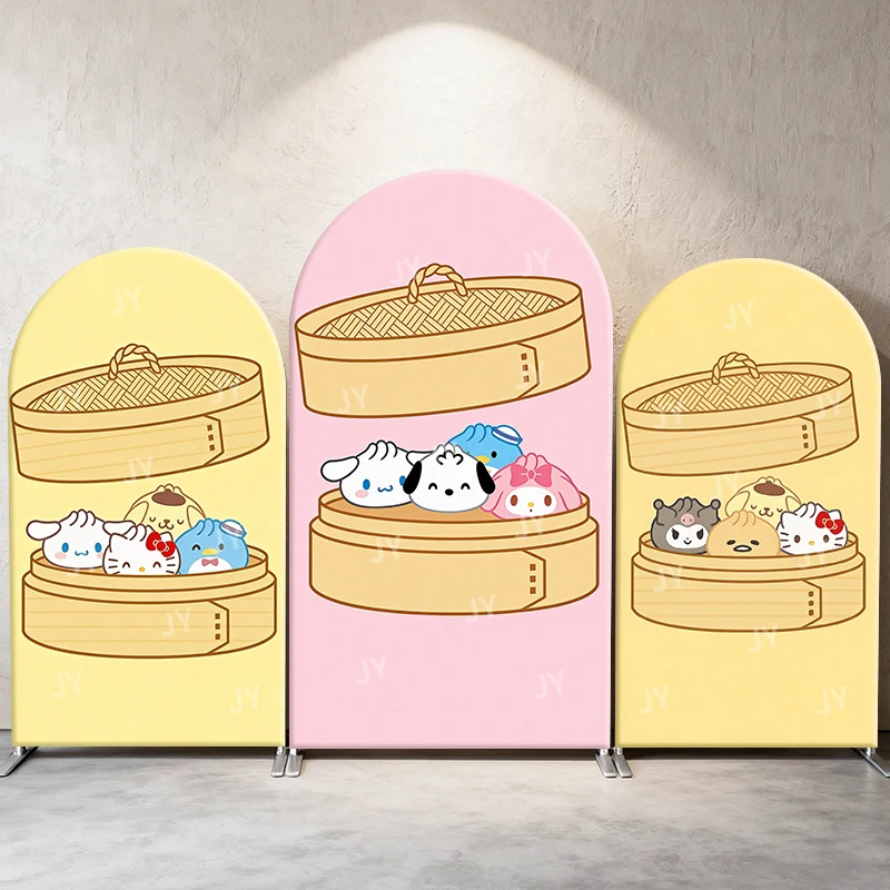 

Sanrio Characters Dim Sum Steamer Theme Arch Backdrop Cover Cute Cartoon Scene For Kids Birthday Baby Shower Photo Booth