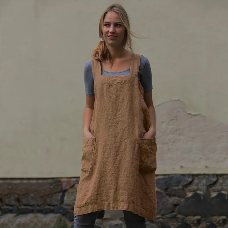 2023 Nieuwe Katoenen En Linnen Schort Kiel Vrouwen Mannen Keuken Anti-Fouling Melk Thee Koffie Winkel Bloemist Overalls Delantal Logo Print