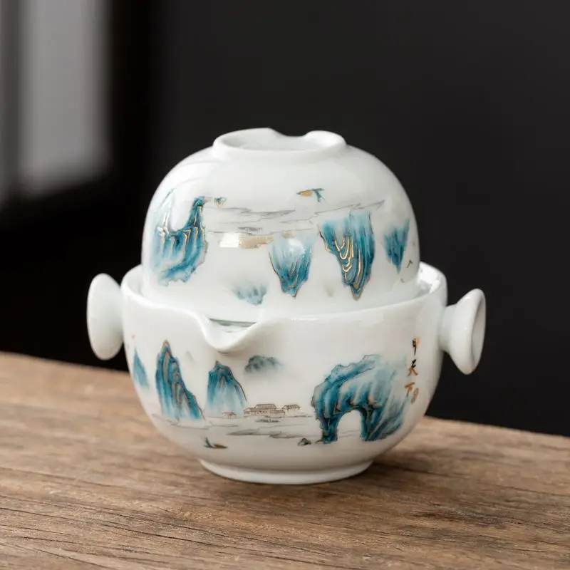 Chinese pattern ceramic travel tea set 1 cup+1 pot,tea cup teapot Teaware teapot kettle porcelain travel elegant gaiwan tea cup