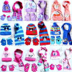 Disney New Autumn and Winter Cute Children Mickey Minnie Mouse Cartoon Scarf Hat Glove three-piece Warm Boy Girl Child hat