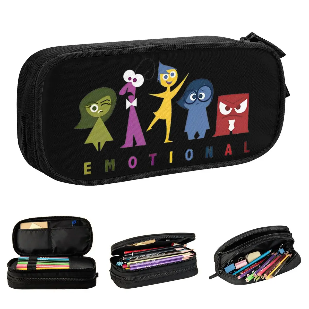 Estojos de lápis Divertidos Emocionais Inside Out, Porta Caneta para Meninas e Meninos, Grande Bolsa de Armazenamento para Estudantes, Papelaria Zipper Escolar