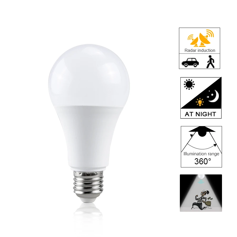 LED Radar Motion Sensor Light Bulb 10W15W 20W 25W LED Bulb E27 110V 220V Radar Sensor Light Lamp Lamparas For Home Stair Pathway