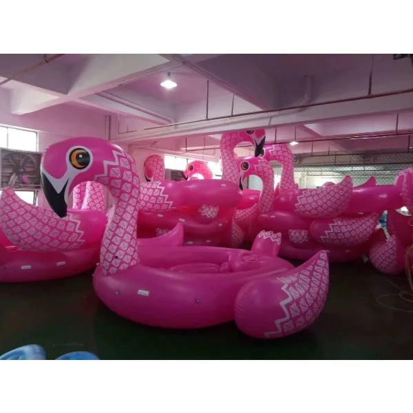 Party Bird Inflatable Flamingo Pool Floating Island Water Lake Raft Lounge, 6-person Inflatable floating raft on water
