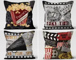 Movie Theater Pillow Cover, Retro Cinema Pillow Case, Theatre Throw Pillow, Popcorn Cushion Cover, Decorative Pillow