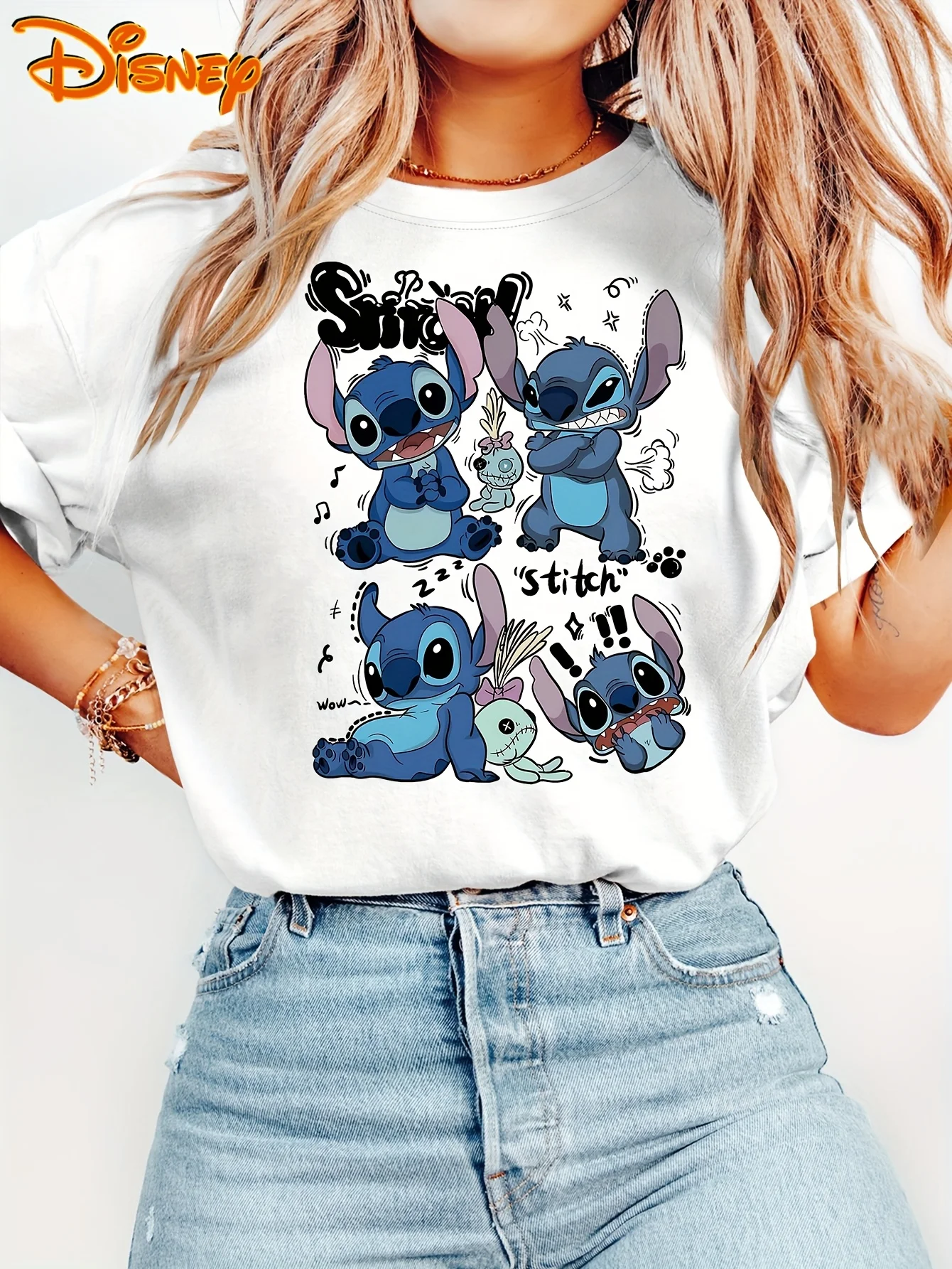 ديزني لطيف غاضب ساحة ستار غرزة تي شيرت خمر النساء الرجال القطن المحملة للجنسين قصيرة الأكمام المتضخم زوجين علوي عادية س الرقبة #2