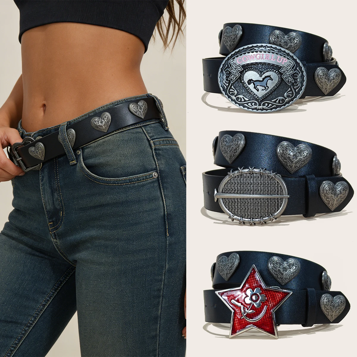 Unisex Plus Size Pu Leather Belt For Men and Women spring and summer new women's versatile with trouser Gothic belts heart shape