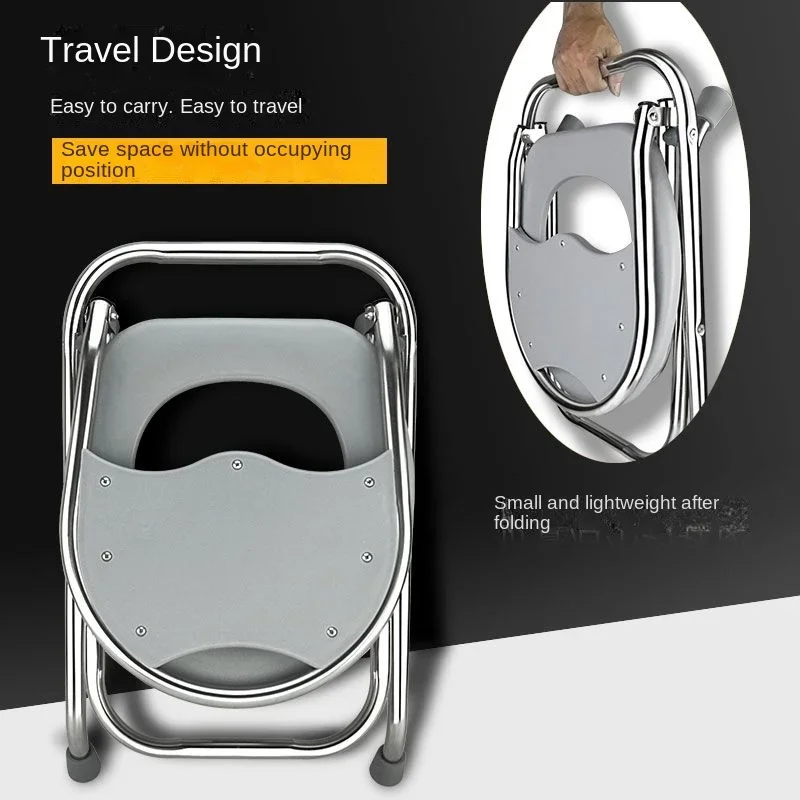 Foldable Toilet Seat Chair With Backrest For Elderly Pregnant Non-Slip Stainless Steel Adult Commode Mobility Aids For Bathroom