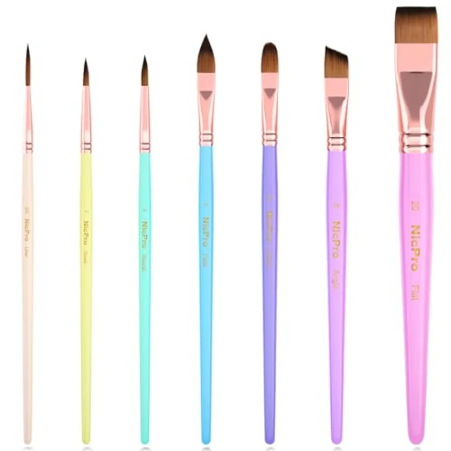 Nicpro 7pcs Face Paint Brush Set, Aesthetic Artist Paintbrushes for Body Face Painting, Acrylic Watercolor Oil Gouache, Profess