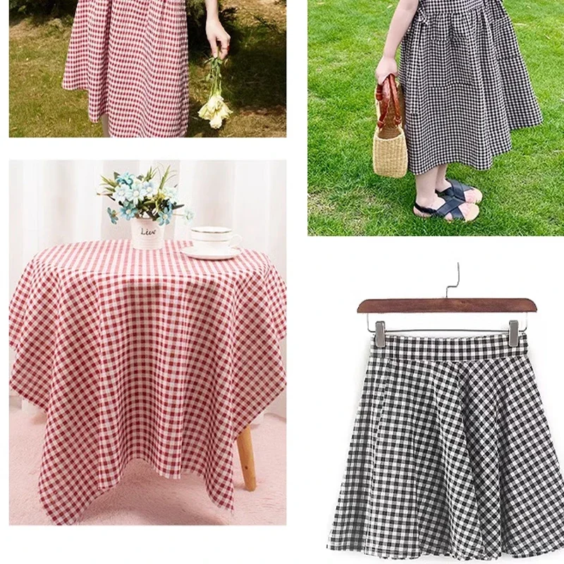 145x50/100cm Pink Plaid Pure Cotton Fabric For Women\'s Dresses, Shirts, Tablecloths, Home Decoration Handmade DIY Fabric TJ7400