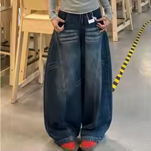Cargo Pants for Women Loose Baggy Wide Leg Streetwear Trousers - Blue