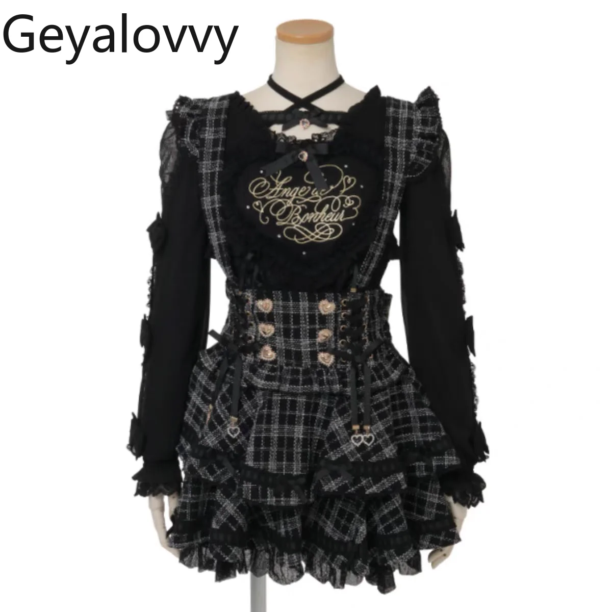 liz-style-japonais-produit-en-serie-nouveau-doux-mignon-filles-taille-haute-mince-jupe-courte-lolita-plaid-dentelle-patchwork-sangle-jupes