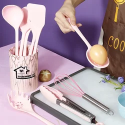 10Pcs Silicone Cooking Utensils Sets Pink Non-Stick Pan Baking Tools Kitchenware Spatula Spoon Food Tongs Kitchen Kit with Box