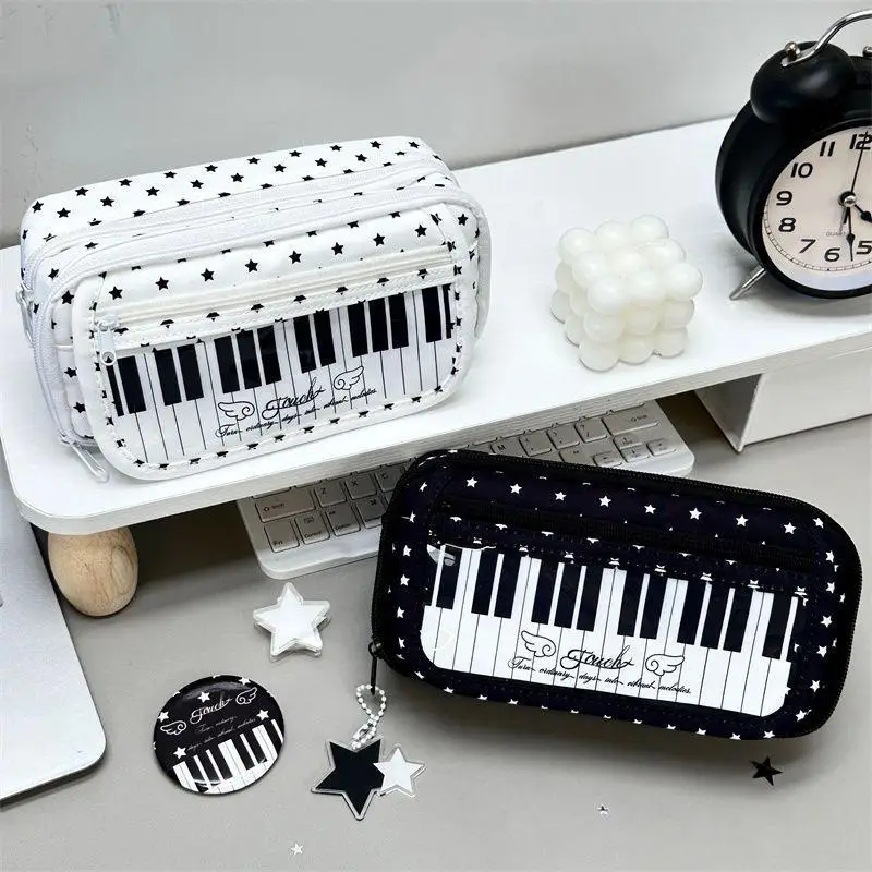 Stiftetui „Stars Piano Keys Ita“ mit großem Fassungsvermögen und transparentem Sichtfenster für Schüler, zur Aufbewahrung von Schulmaterial. – Detail 7