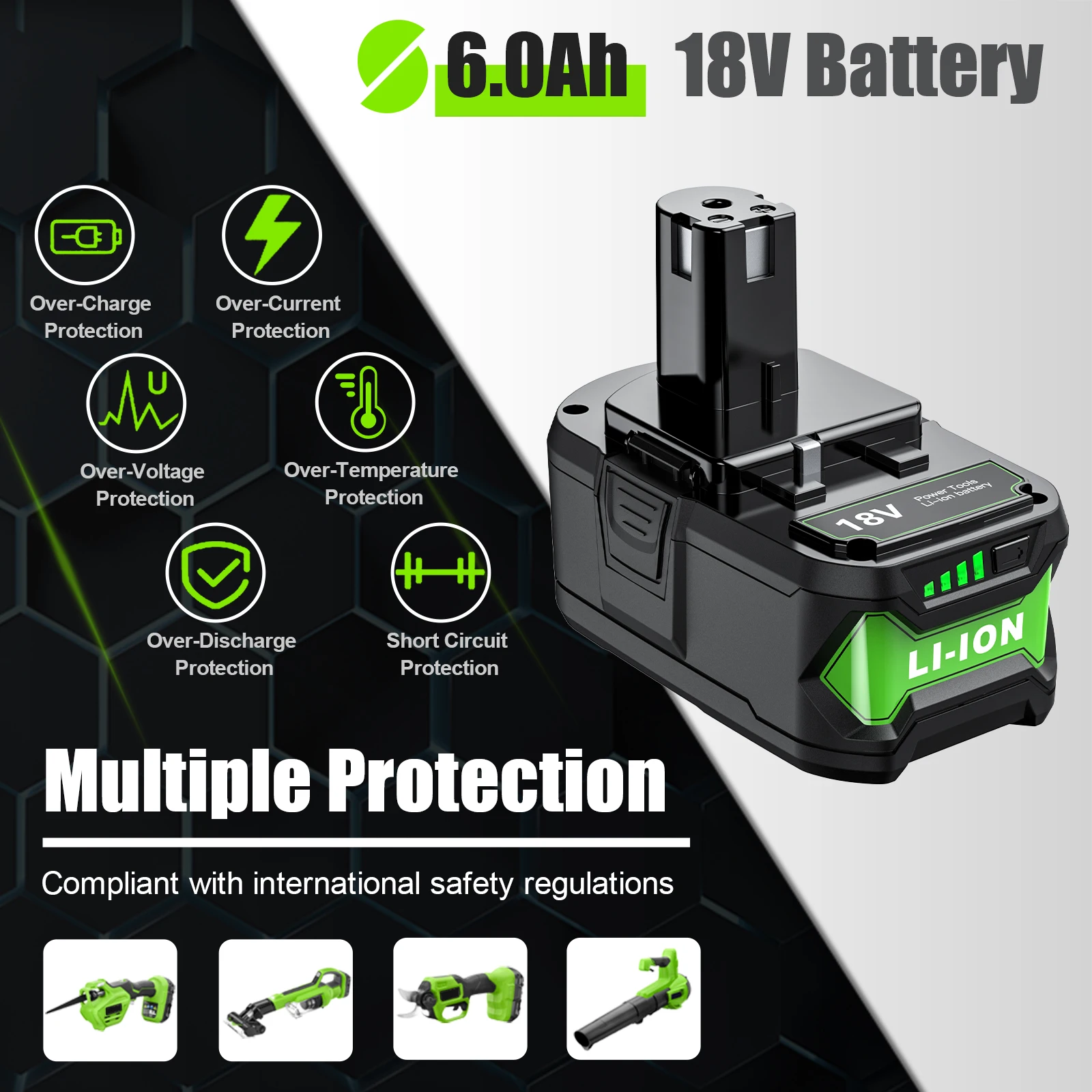 6.0Ah Battery For Ryobi P108 18V 6000mAh Li-ion Replacement Battery BPL1820 P108 P109 P106 P105 P104 RB18L50 Power Tool Baterry