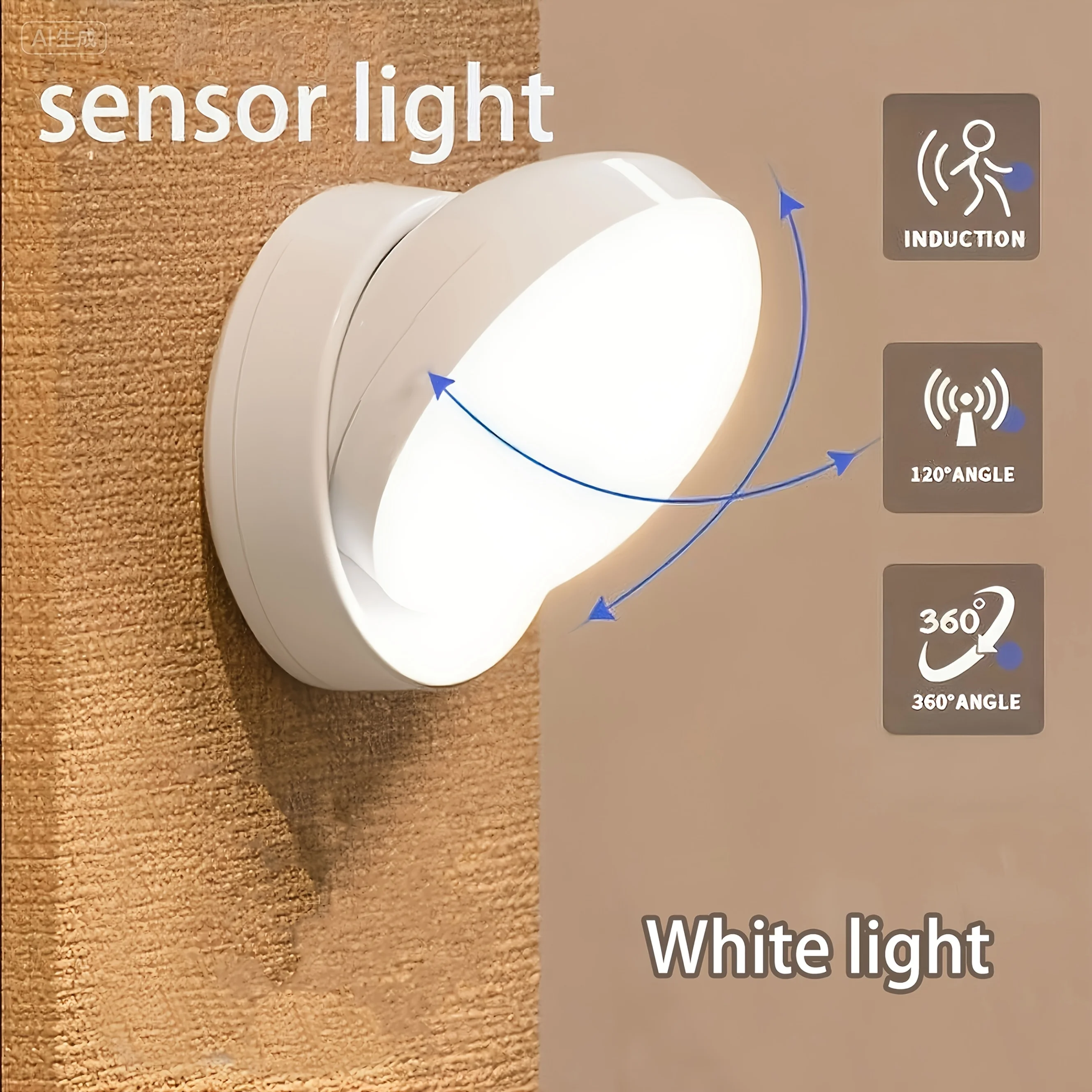 

360 ° rotatable induction night light, USB/battery charging, with magnetic base, automatic switch, energy-saving smart light